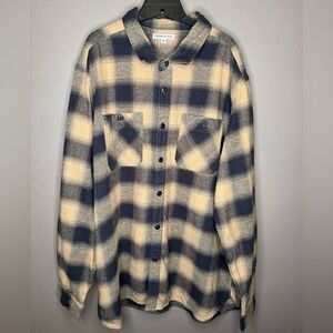 Frye & Co Men’s Flannel Black & Tan Plaid Cotton Button Up Long Sleeve Size 2XLT